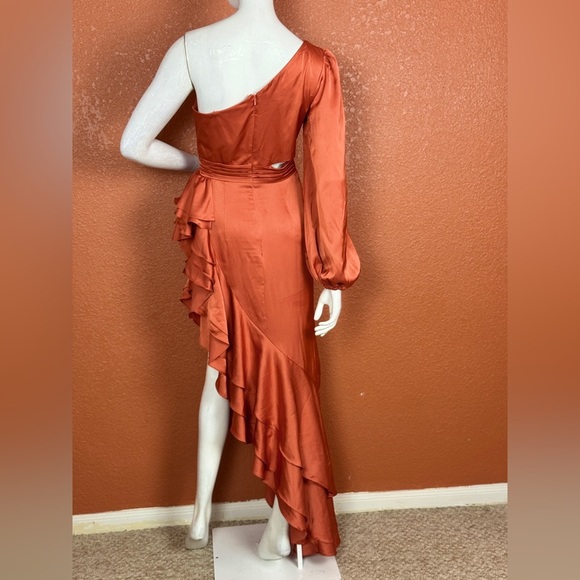 Mac Duggal One-Shoulder Ruffled Orange Dress - Picture 8 of 16